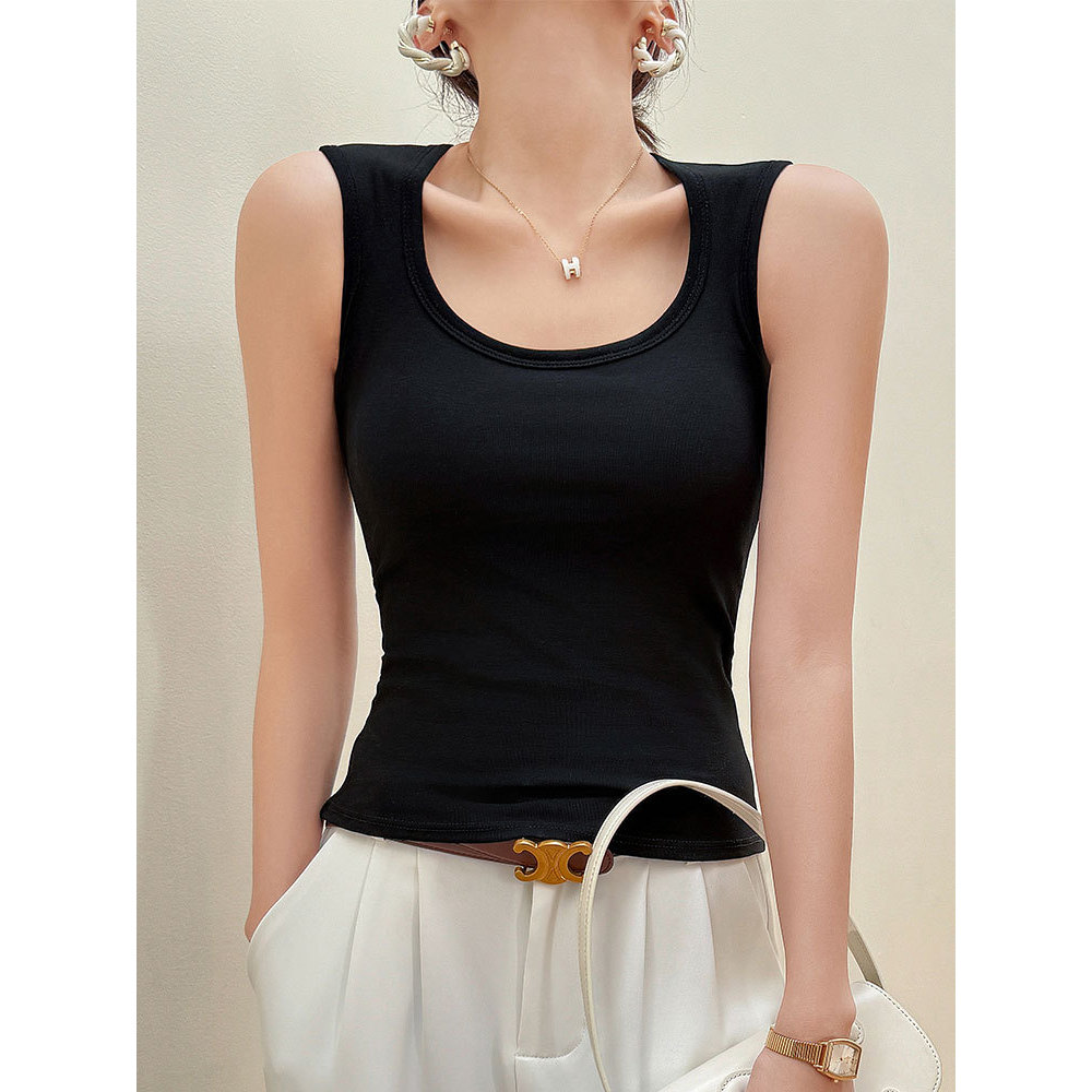 Camisola feminina roupa interior 2026 novo estilo com almofada no peito preto Bottoming roupa interior em forma de I sem