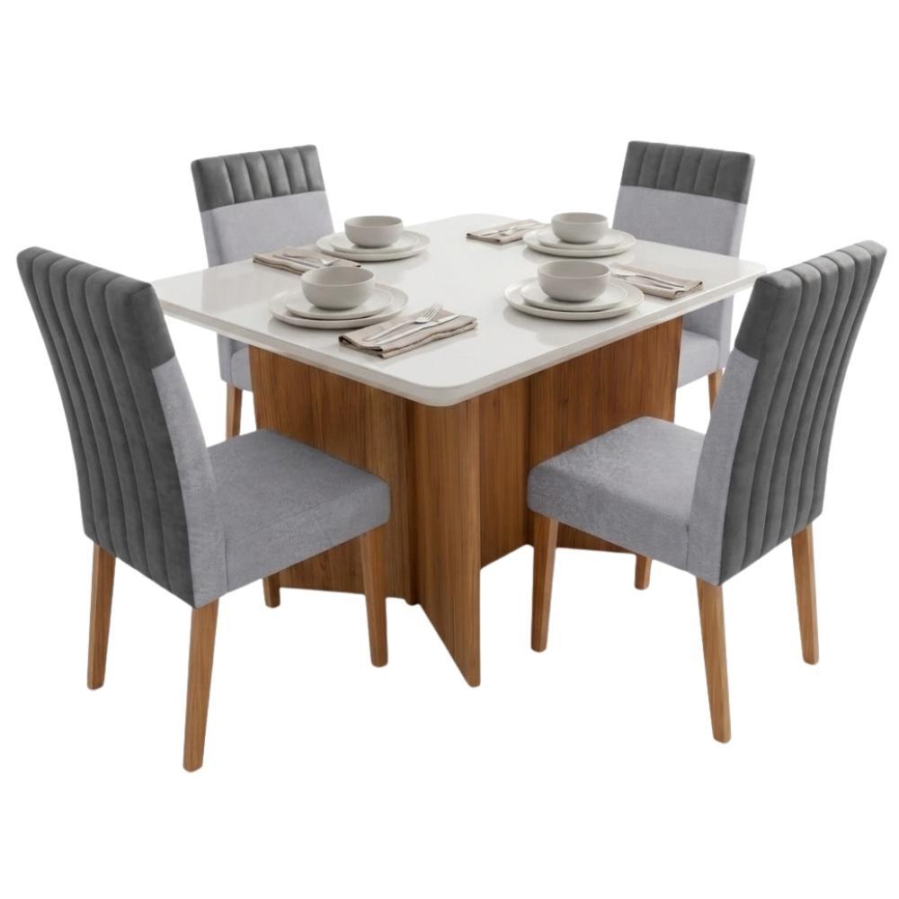 Conjunto Sala de Jantar Mesa 1,20m com vidro 4 Cadeiras Montreal