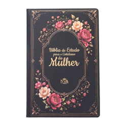 Bíblia de Estudo Para o Cotidiano da Mulher | NVA | Full Collor | Capa Dura Preta Com Dálias
