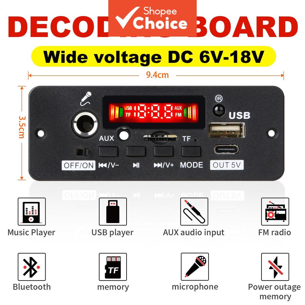 Amplificador 50W Placa Decodificadora MP3 2x25W Bluetooth 5.0 Rádio FM USB TF Adaptador De Áudio Para Carro Pro
