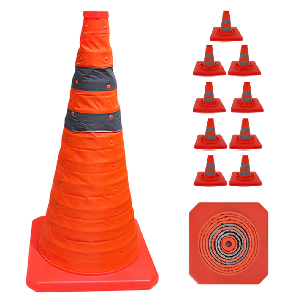 Cone Retratil Viario Baliza Kit 9 Uni Sinalizador Portatil Estrada Segurança Dobravel Obra Flexivel Rodovia