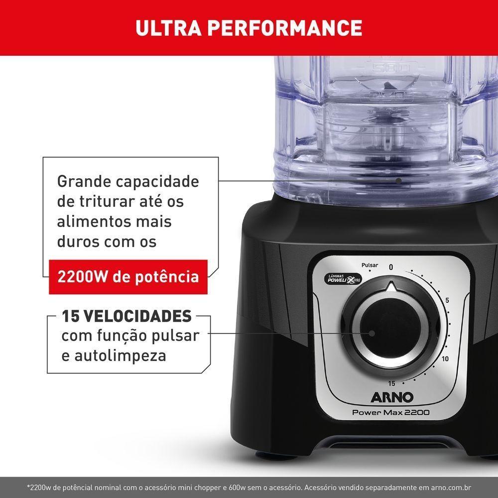 Liquidificador Arno Power Max Preto LN66 3,1L 2200W 127V · foto 2