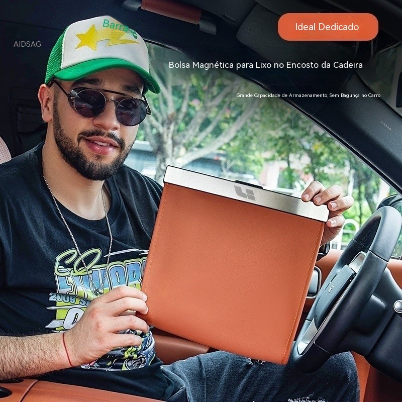 Acessório de armazenamento para carro: Bolsa de armazenamento com fixação magnética para a parte traseira dos bancos, es