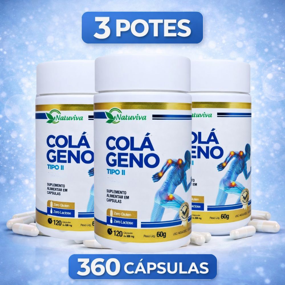 Colágeno Tipo 2 Original + Vitaminas + Cálcio + Magnésio 120 Cápsulas 500mg - Suplemento em Cápsulas - Natuviva