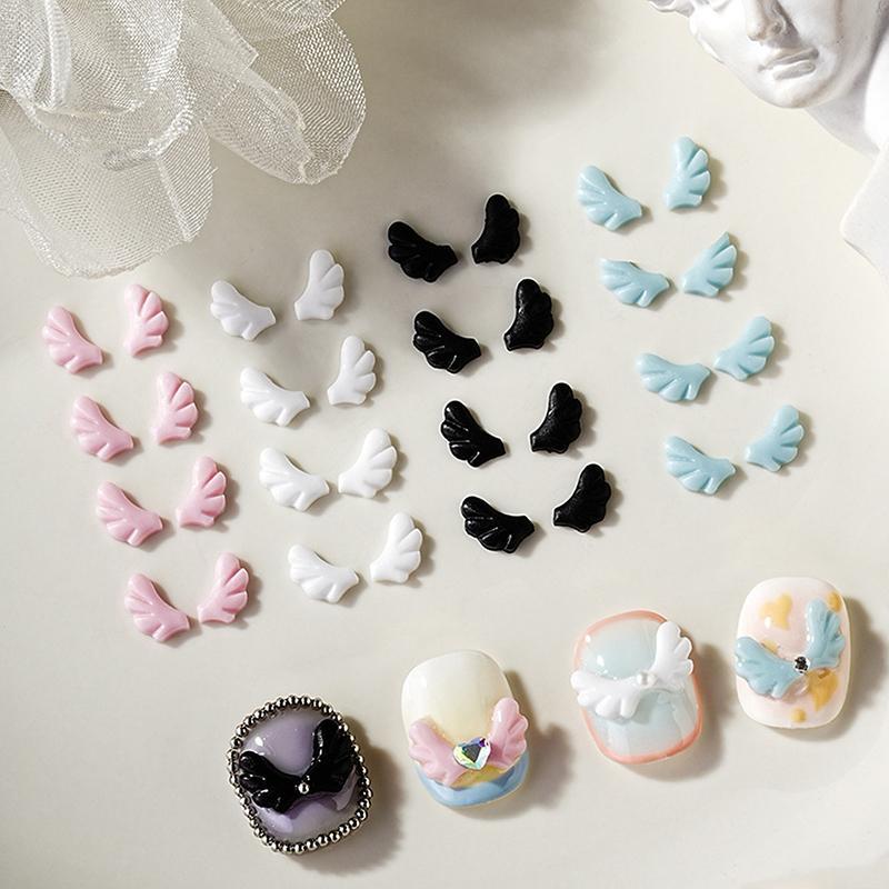 Decorador 50 Pçs Ins Prego Asas De Anjo Resina Encantos Jóias Usar Acessórios Do 3D Pó Branco Mini DIY Unhas Falsas Mani