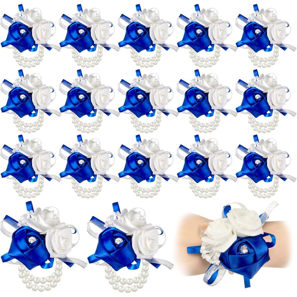 Zeyune 18 Pcs Wrist Corsages for Prom Artificial Rose Wristlet Corsage Hand Flower for Mother of Bride and Groom, Bridal