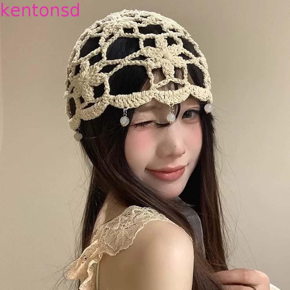 Chapéu De Malha De Flor De Crochê KENTONSD , Gorro Vazado Estilo Boêmio Coreano , Boné Tecido Feito À Mão