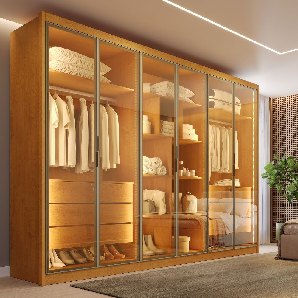 Guarda Roupa Madri 6 Portas Reflectas 6 Gavetas 100% MDF - MadeMarcs