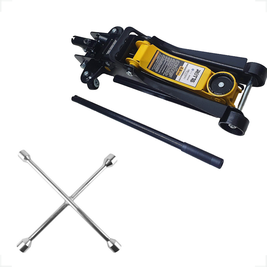 Kit Macaco Jacare Hid 2,5 Ton + Chave De Roda Cruz Carros