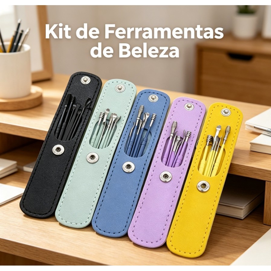 Kit 6 Peças Limpeza Auditiva em Aço Inoxidável – Colher Removedora de Cera Portátil, Cor Aleatória, para Viagem