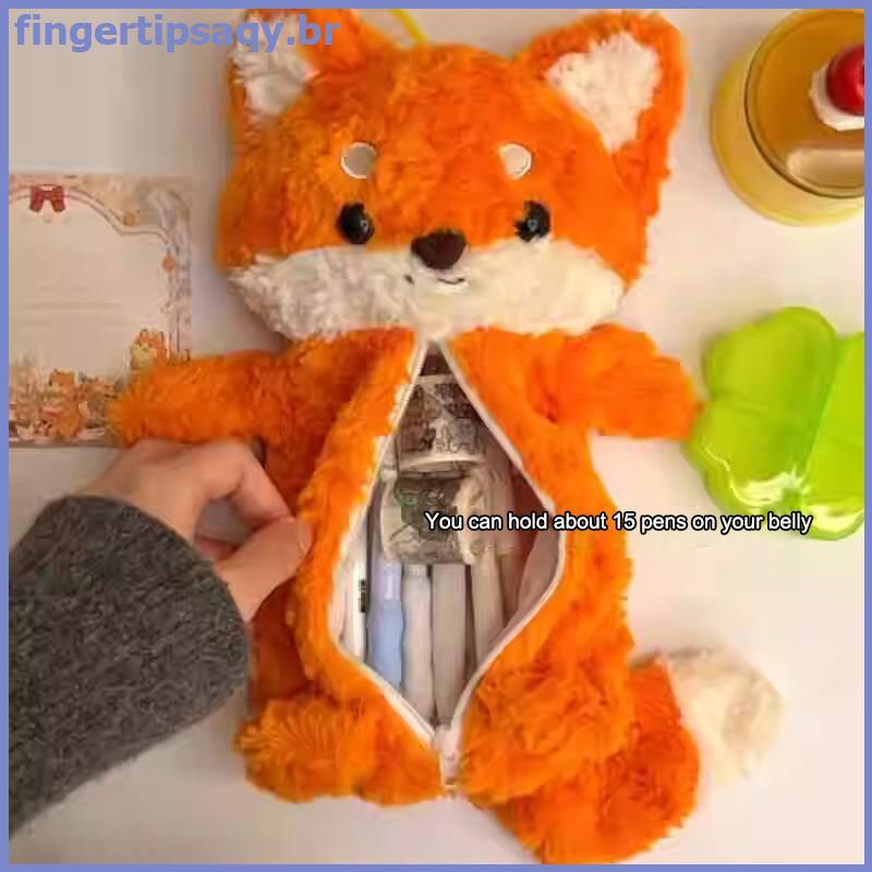 FINGE Bolsa De Caneta De Pelúcia Fofa De Desenho Animado , Boneca De Raposa , Estojo De Lápis , Organizador De Papelaria