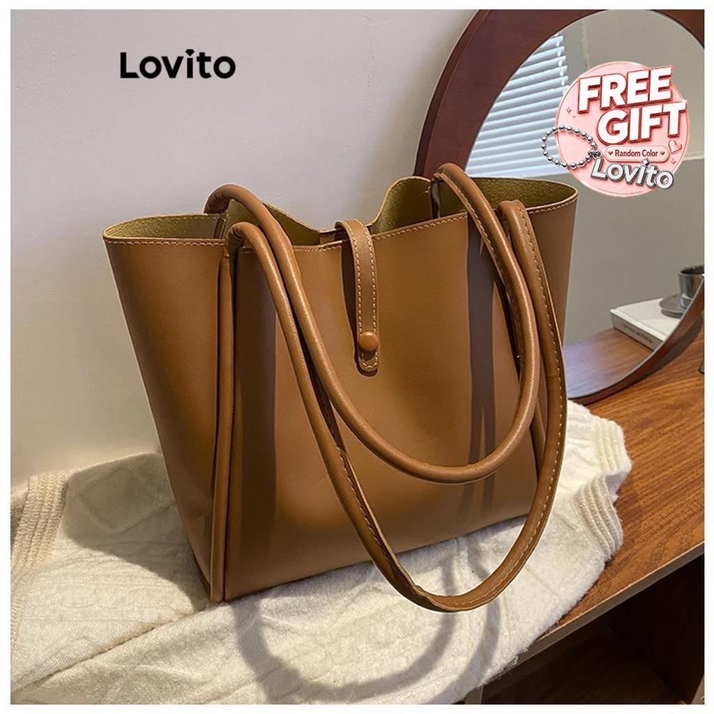 Lovito x Glenda Elegante Bolsa Feminina de Ombro Grande de Duas Peças LFA08611 (Cáqui/Marrom/Preto)