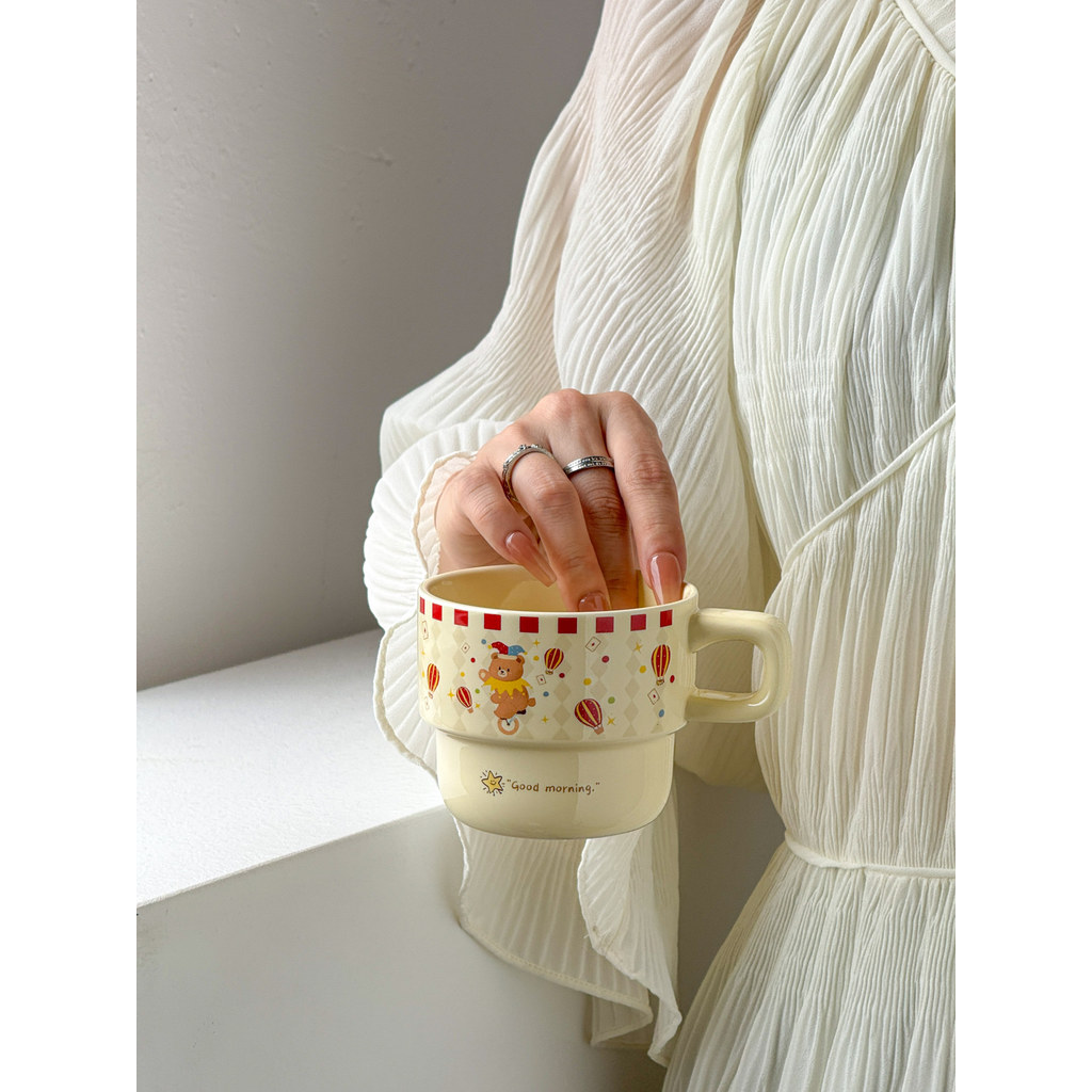 Copo de empilhamento de circo, copo de cerâmica fofo, xícara de café, caneca de alto valor, copo de café da manhã domést