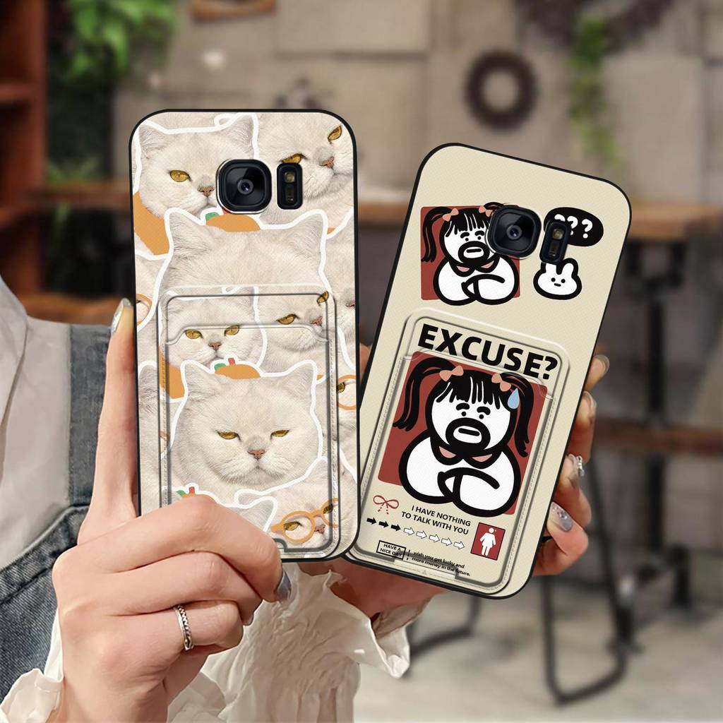 Capa Traseira De Silicone Para Telefone Samsung Galaxy S7 Edge/G9350 slot Cartão Envoltório Completo Bolsa Design De Mod