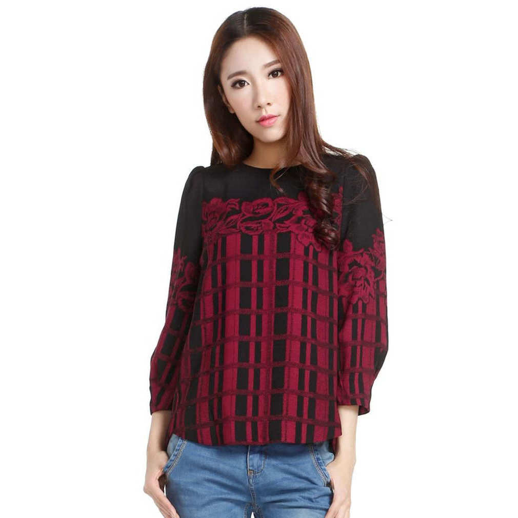 Egyipin contador genuíno senhoras Commuter impresso pulôver em torno do pescoço Chiffon camisa feminina primavera outono
