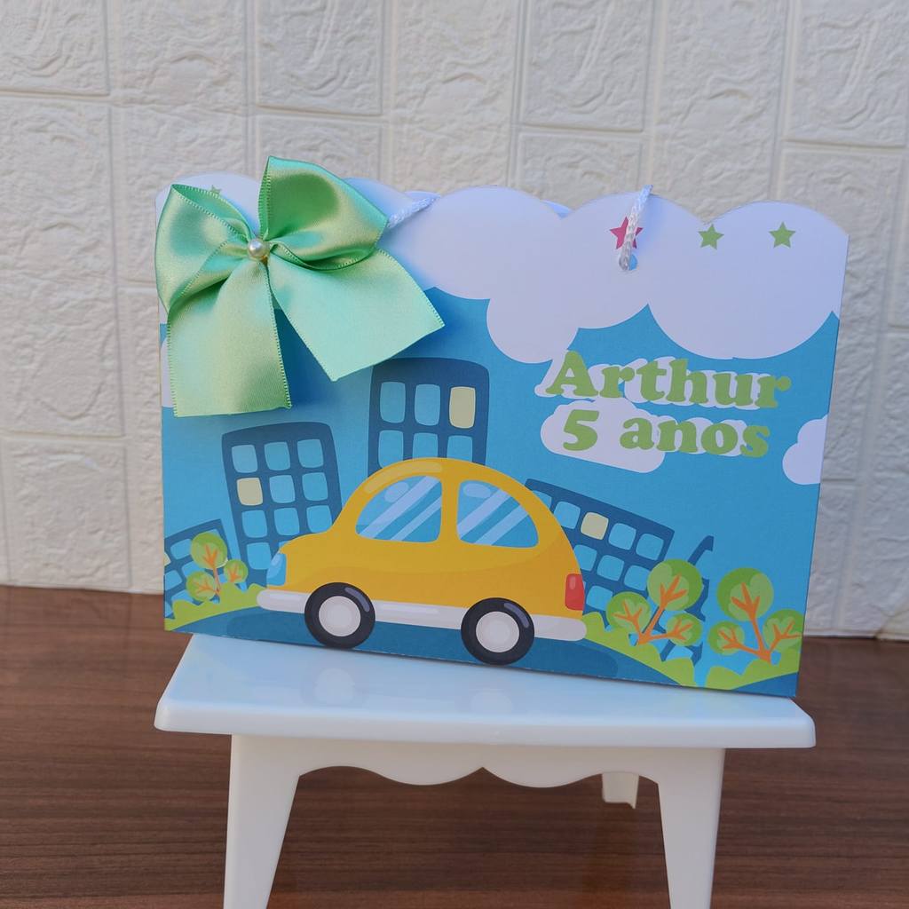 PEGUE E MONTE - Sacolinha Surpresa Personalizada  CARRINHOS- Lembrancinha para festa