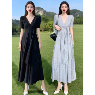 Temperamento francês com decote em V vestido de manga curta feminino verão rendas cintura estreita mais magro olhar Drap