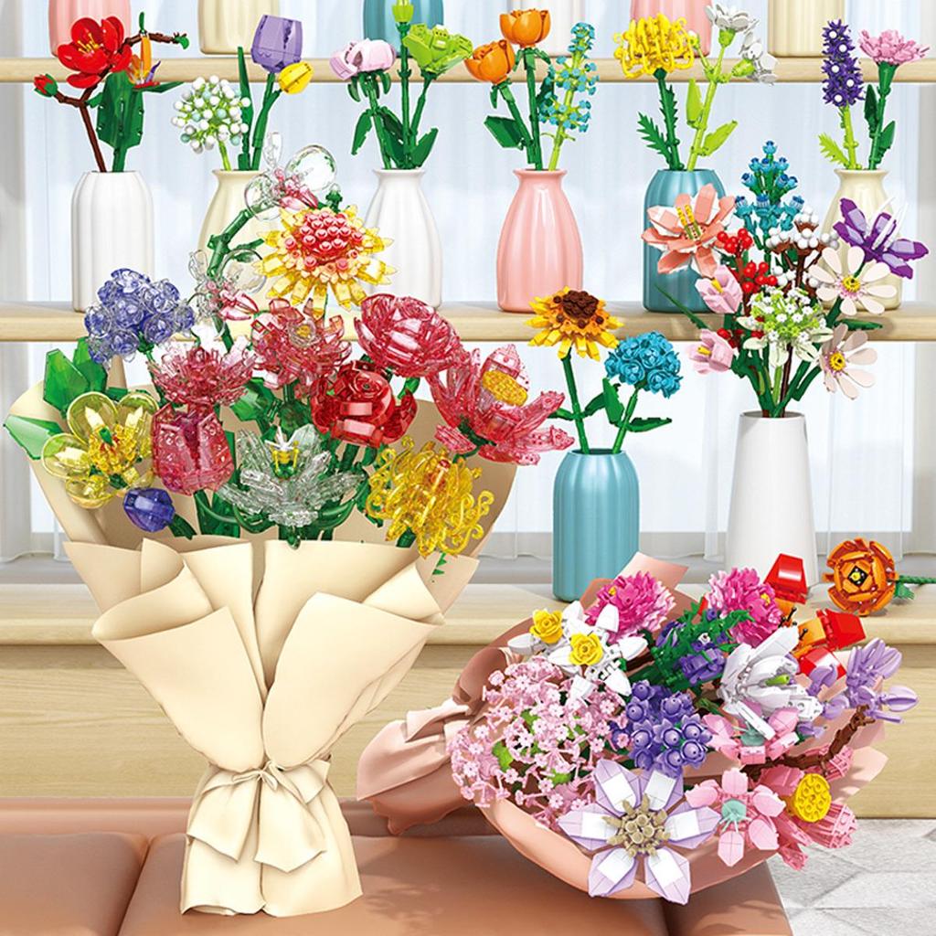 [Brinquedos baratos] Blocos de construção Buquê de rosas suculentas Brinquedos de plantas de flores preservadas Decoraçã
