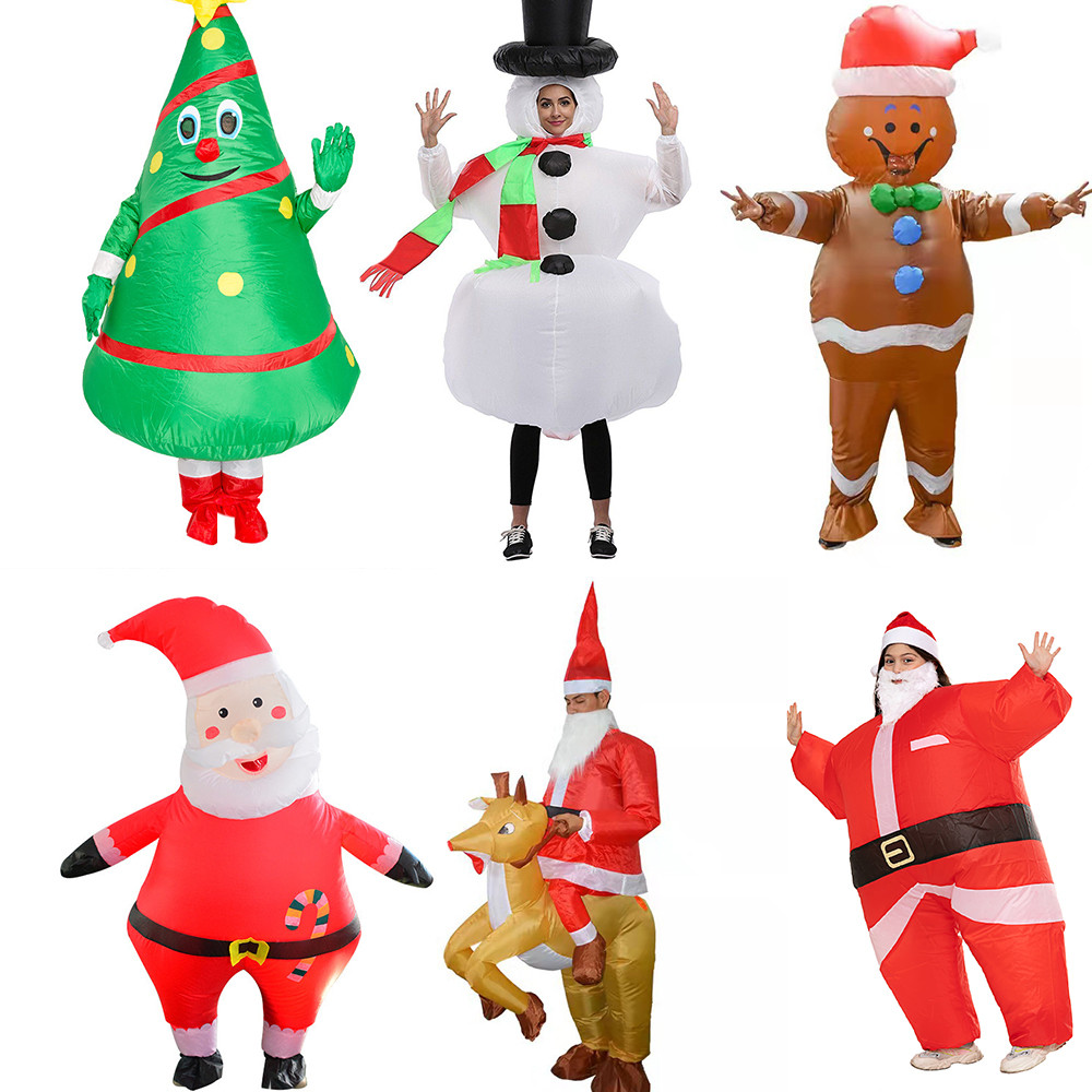 Natal Engraçado Traje Inflável Homem De Gengibre Papai Noel Elk Boneco De Neve Árvore Pinguim Adulto Crianças Festa De V