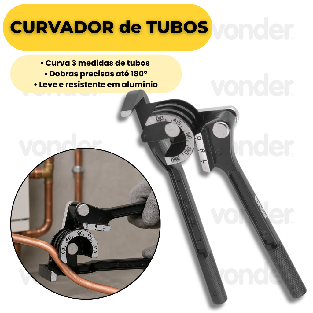 Curvador De Tubos Tipo Alavanca 3 Em 1 Para Cobre E Alumínio Vonder Profissional 180 Graus