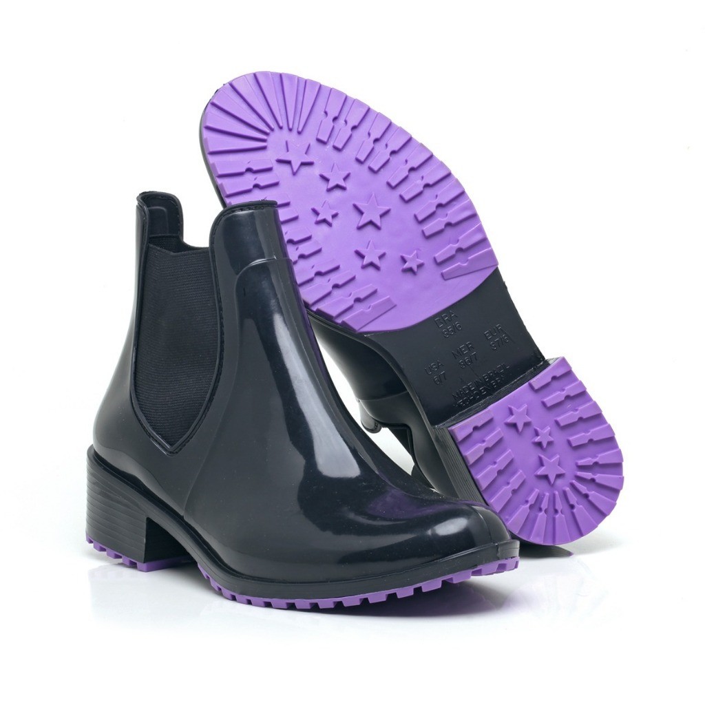 Bota Galocha Coturno Feminino cano curto Impermeável Elástico Chuva segurança inverno frio outono