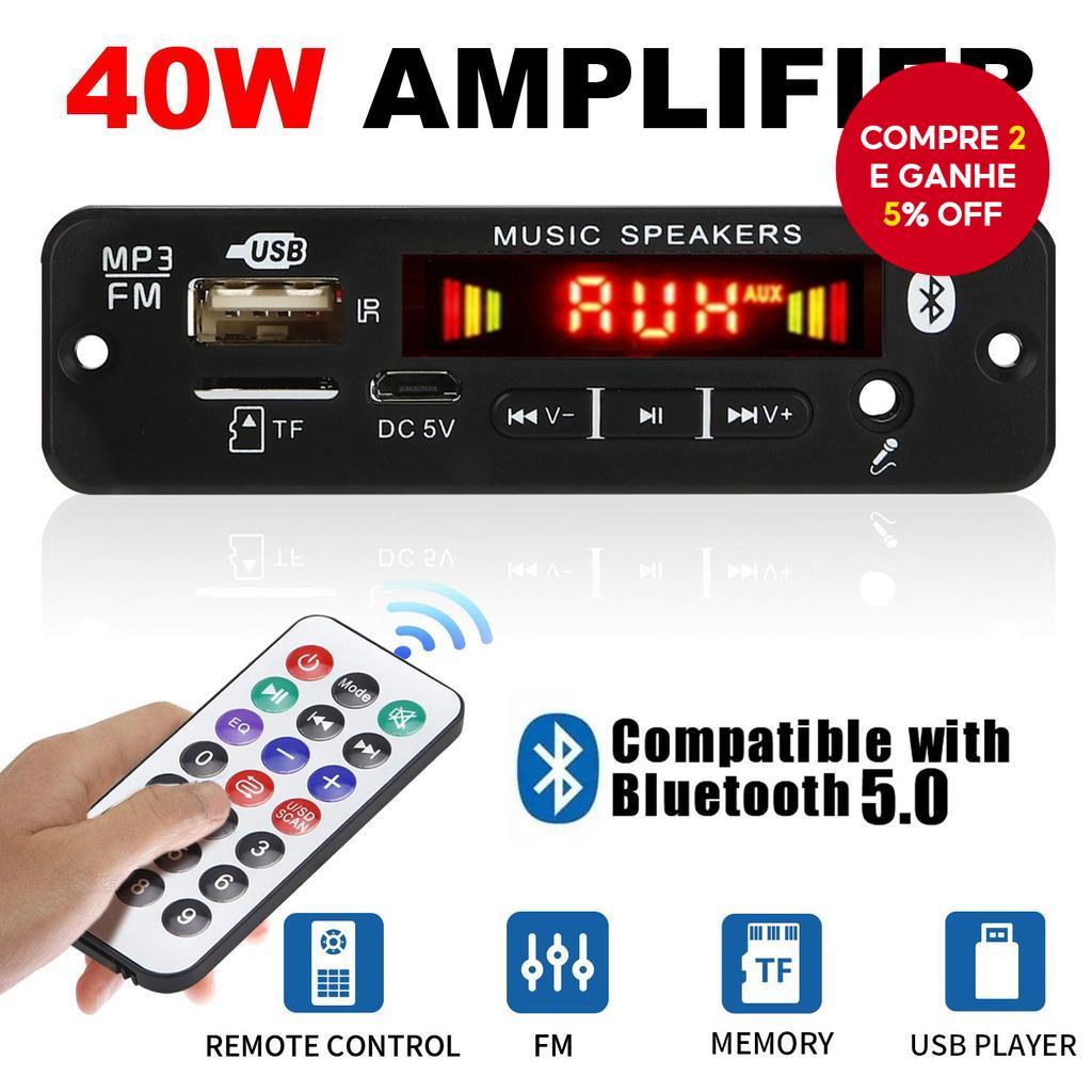 [Escolha Shopee] Placa MP3 Bluetooth 5.0 12V 18V Amplificador de Áudio 40W DIY Tocador MP3 Módulo de Rádio FM para Carro