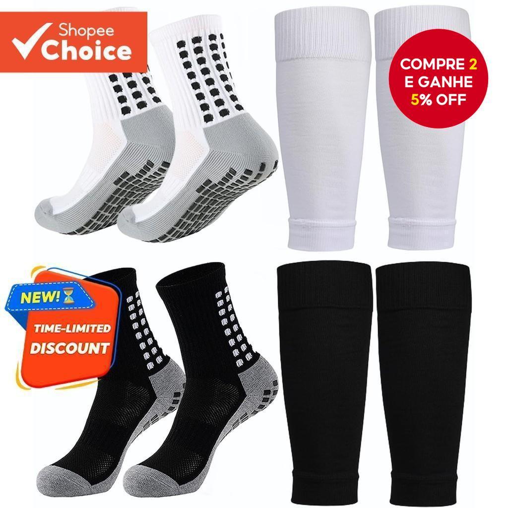 Conjunto De 2 Pares De Meias De Futebol Com Mangas De Compressão E Antiderrapantes | Footie Para Suporte De Panturrilha
