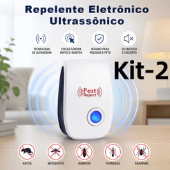 Kit 2 Repelente Eletrônico Ultrassônico Mosca Pernilongos Baratas Morcegos repele e Espanta Ratos bivolt