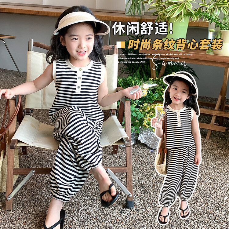Meninas verão moda listrado terno meninas moda verão crianças 2025 novo estilo bebê moda roupas de verão