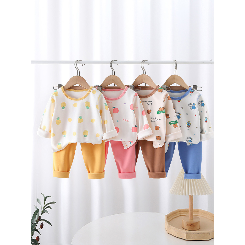Crianças terno térmico conjunto de roupa interior primavera outono alemão veludo bebê outono roupas calças compridas méd