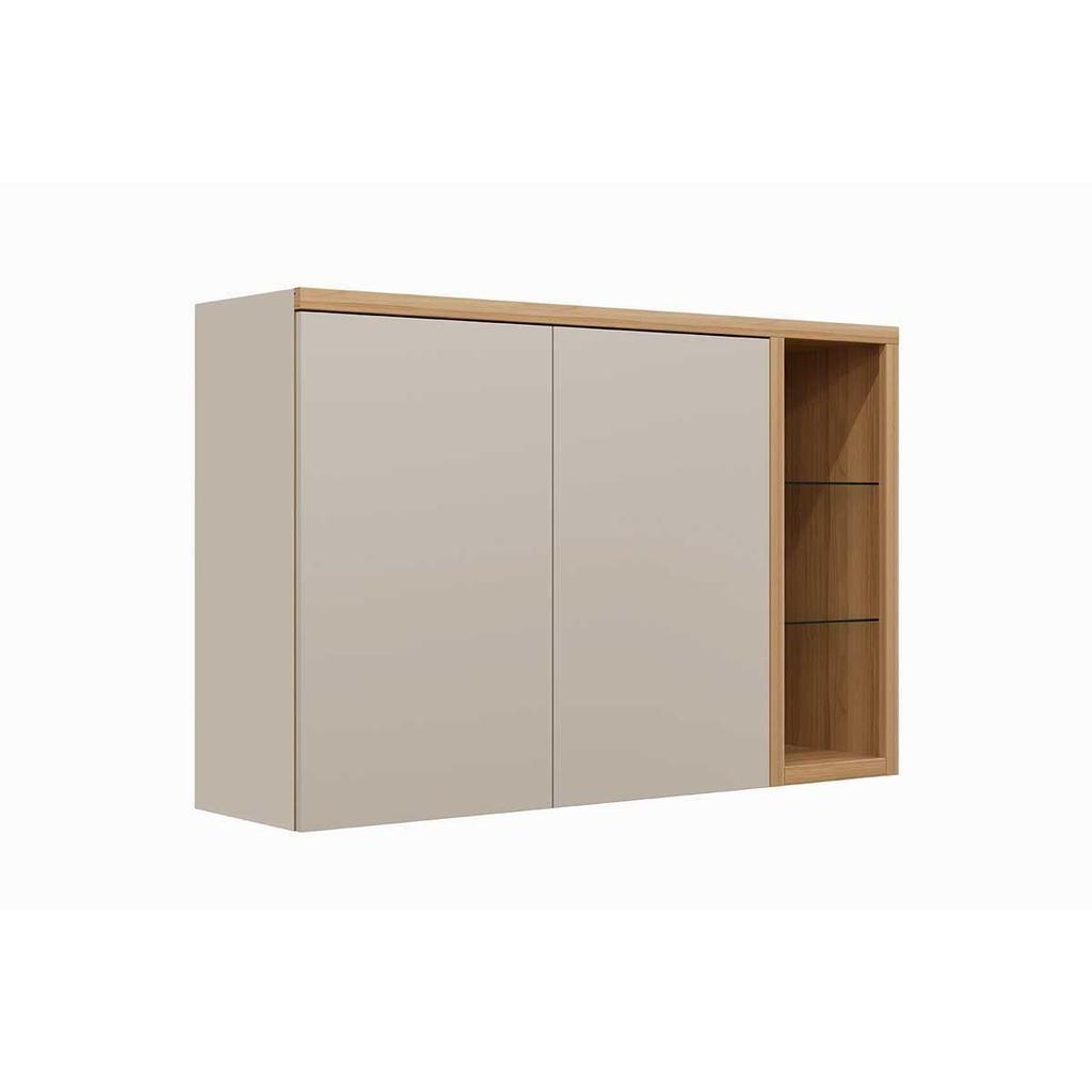 Armário Aéreo p/ Cozinha Allure c/ 2 Portas e 3 Nichos 120cm Jequitiba/Gris Fosco - Linea Brasil