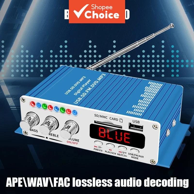 Amplificador Digital Bluetooth Mini DC12V 2x20W USB Leitor SD Rádio FM Com Controle Remoto