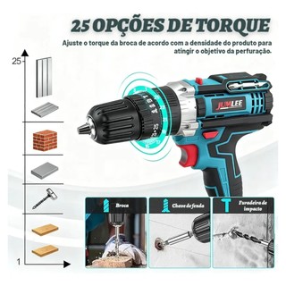 Kit 6 Parafusadeira Elétrica 36V Sem Fio Bivolt Torque Ajustável Azul JUMLEE