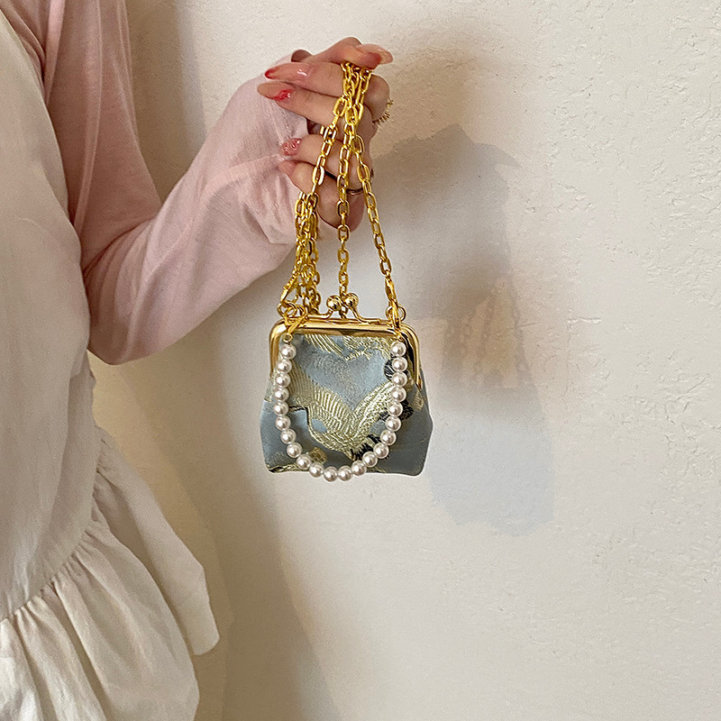 Bebê menina requintado Mini Clip-On saco estilo chinês moda pérola pulseira saco do mensageiro crianças bonito na moda b