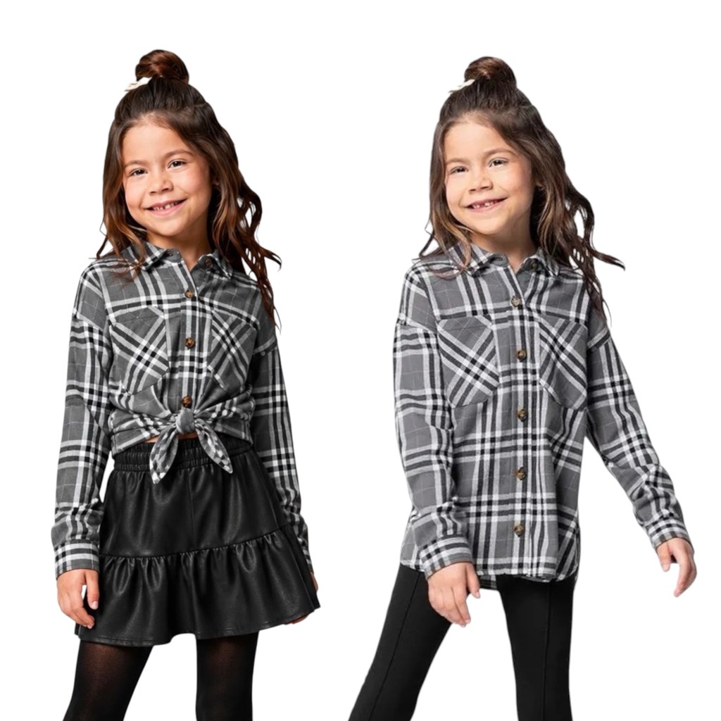 CAMISA XADREZ INFANTIL FEMININA  FLANELADA MALWEE
