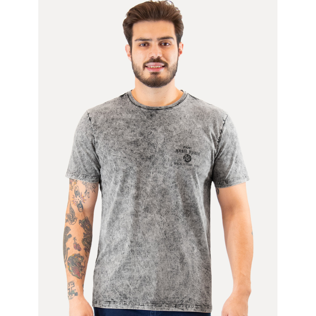 Camiseta John John Masculina Regular Vintage Rock Store Original Cinza Mescla