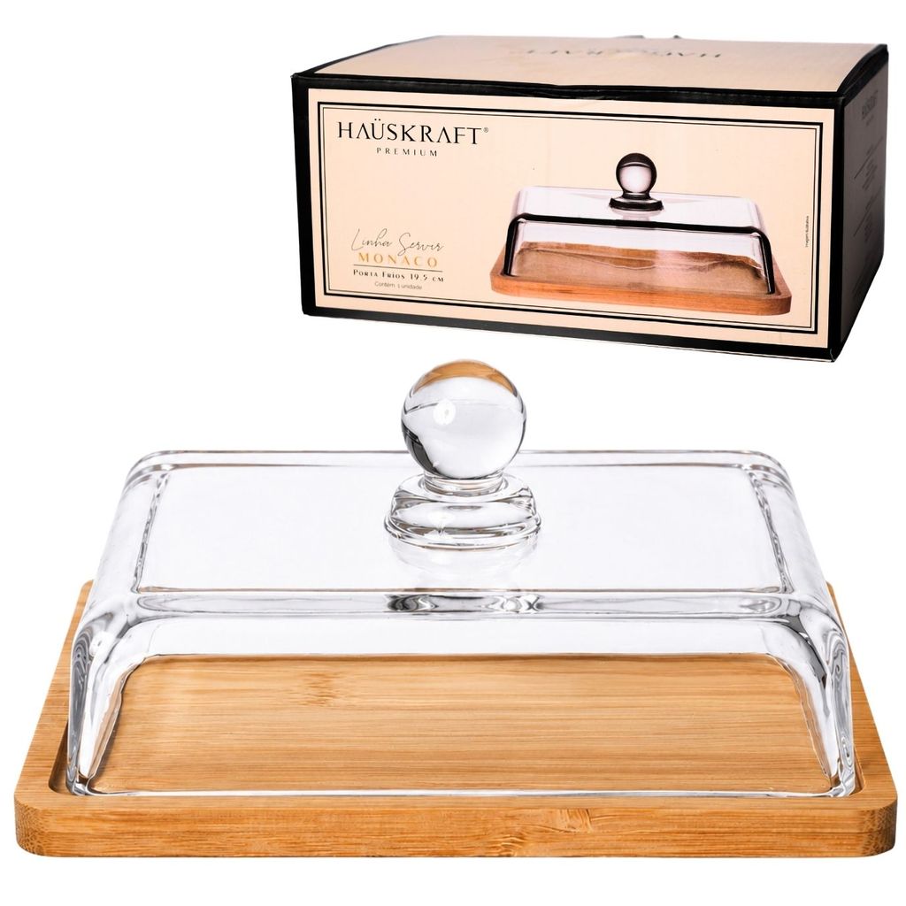 Porta Frios Mônaco Bambu Vidro Base Bambu Mesa Posta Luxo Hauskraft Premium