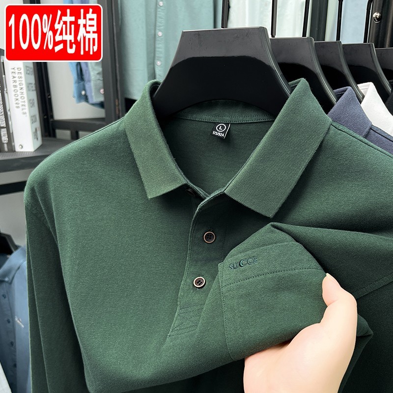 100% algodão roupas masculinas de outono manga comprida camiseta pai de meia-idade roupas cor sólida bolso Real roupas s