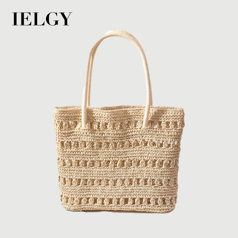 IELGY Bolsa de palha de praia de férias oca elegante bolsa de tecido portátil de um ombro