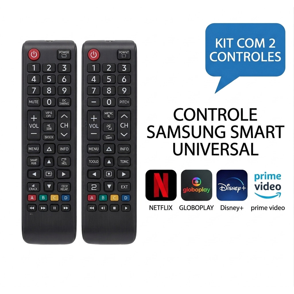 Controle Remoto Para Tv SAMSUNG Smart 4k Universal Com Teclas* Netflix, Prime Video, Disney+ e Globo Play Compativel.