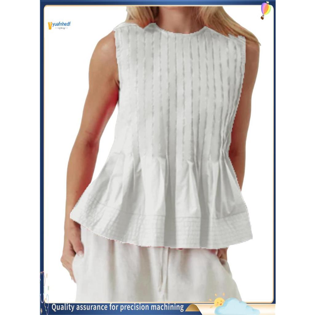 Blusa Feminina De Verão Plissada Peplum Sem Mangas Regata Gola Redonda Y2K Babydoll