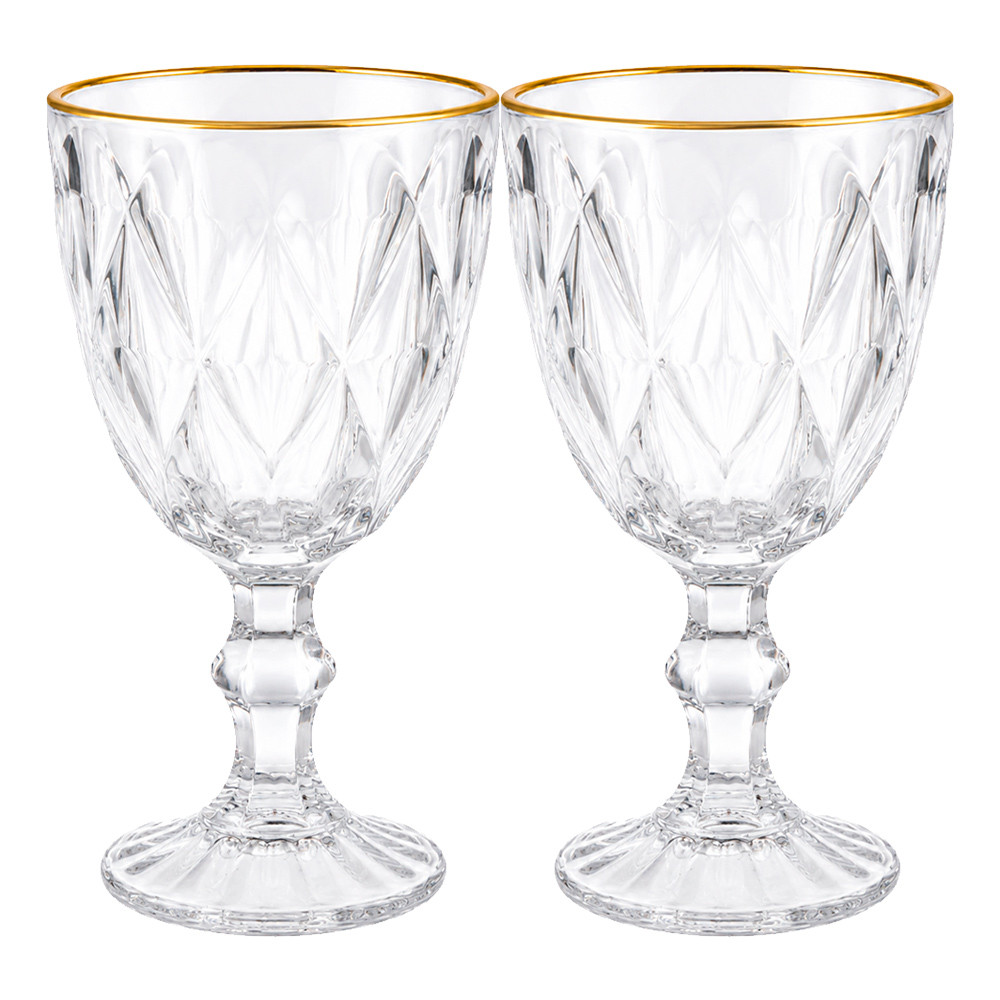 Jogo 2 Taça Diamond com Borda Dourada Vidro Transparente Diamante Água 320ml Haüskraft Premium