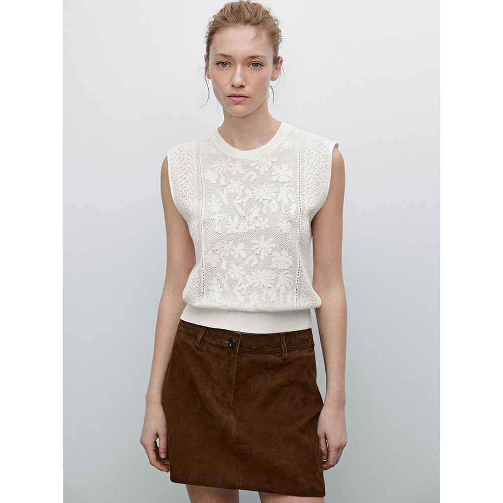 MD Camiseta feminina francesa com sensação legal temperamento branco indústria pesada sensação requintada renda sem mang