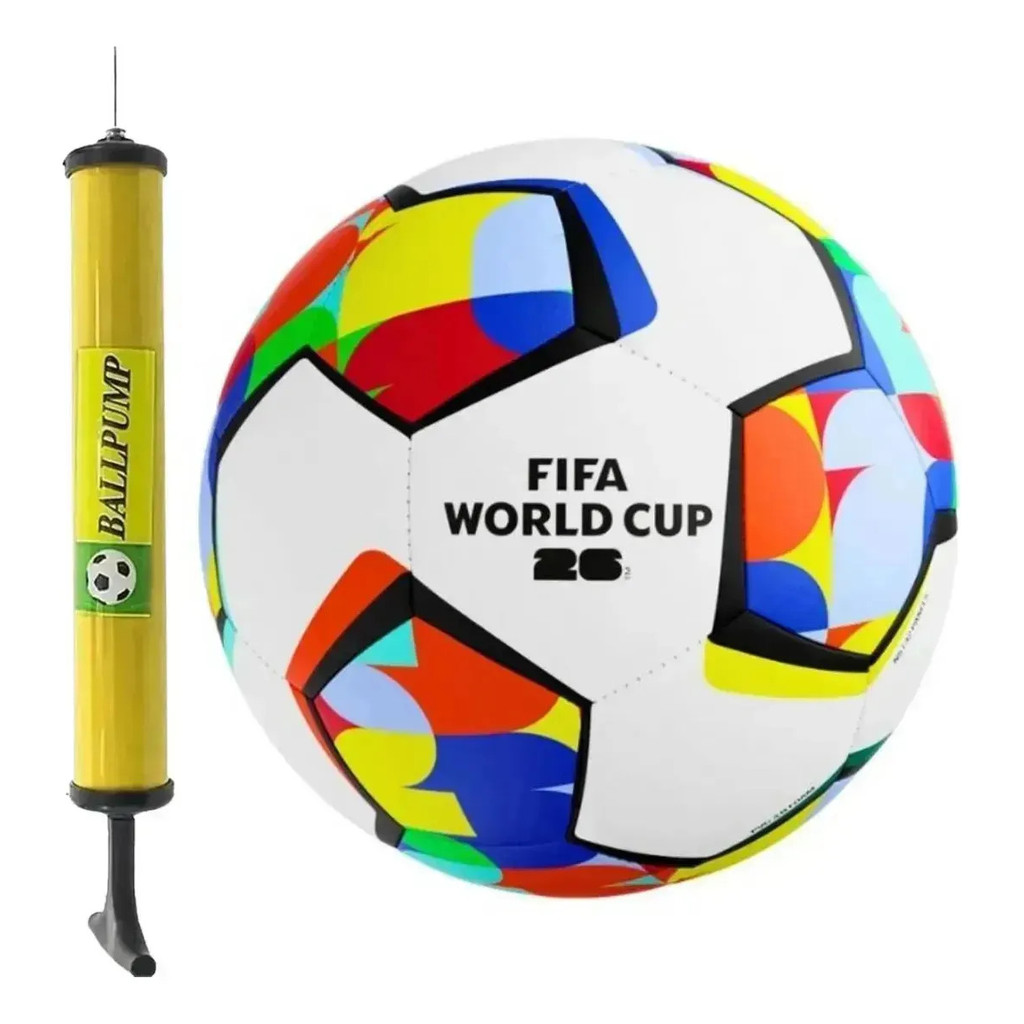 Kit 2 Peças Bola Futebol Campo Sportcom FIFA 2026 Nº 5 Com Bomba De Ar Para Inflagem