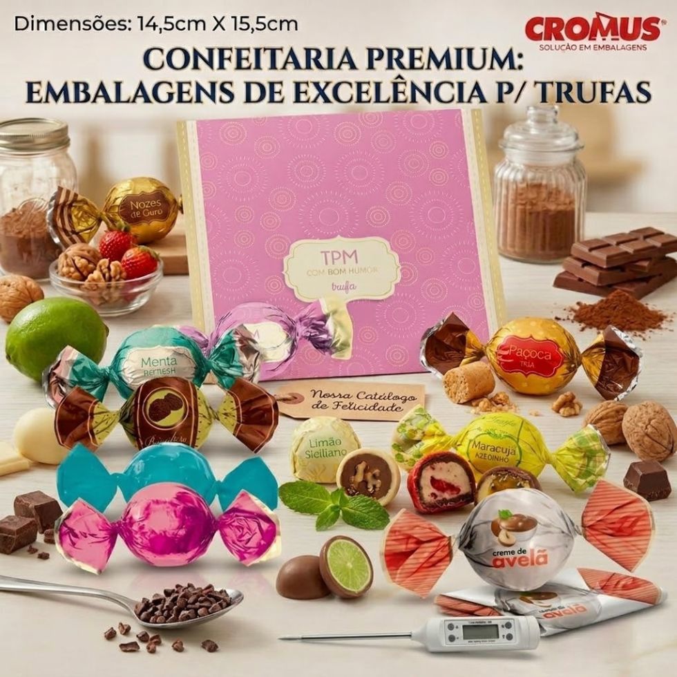 100 Embalagem de Trufa 14,5x15,5cm Cromus - Todos os Modelos - para Trufas e Bombons
