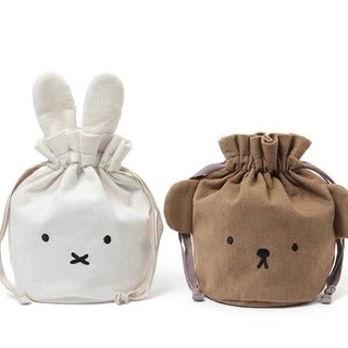 Pronto estoque Bolsa japonesa de veludo cotelê Miffy com cordão e cordão para viagem, bolsa portátil para armazenamento 