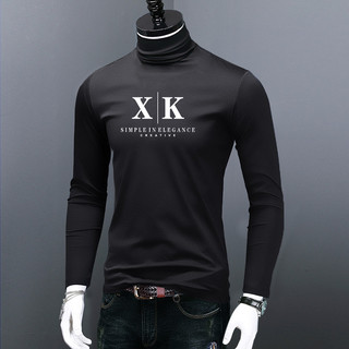Camiseta masculina de outono camisa de fundo masculina de manga comprida fino ajuste mercerizado algodão na moda gola al