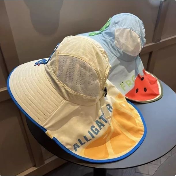 Crianças verão chapéu de sol aba grande meninas Net protetor solar xale chapéu menino bebê praia balde chapéu ao ar livr
