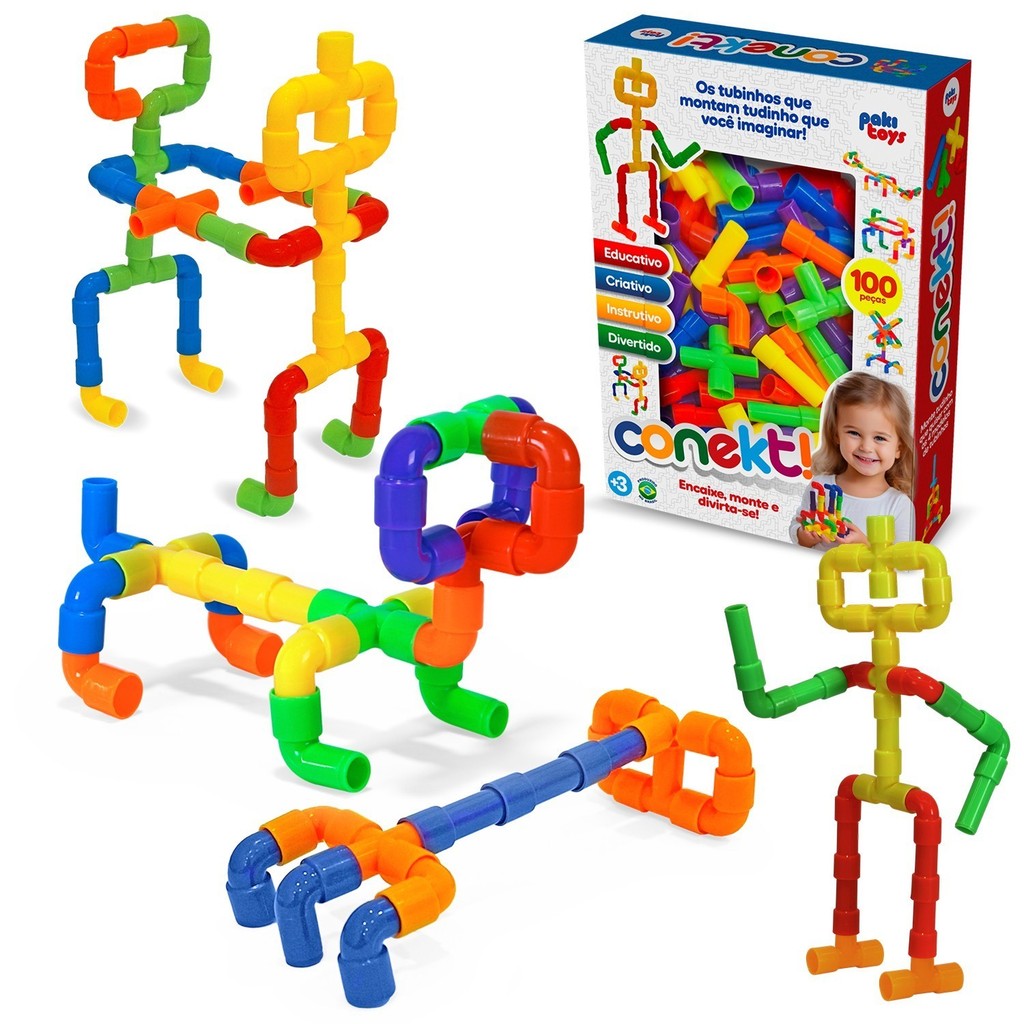 Blocos De Montar Conekt Com 100 Canos Coloridos Criativos Infantis - Paki Toys