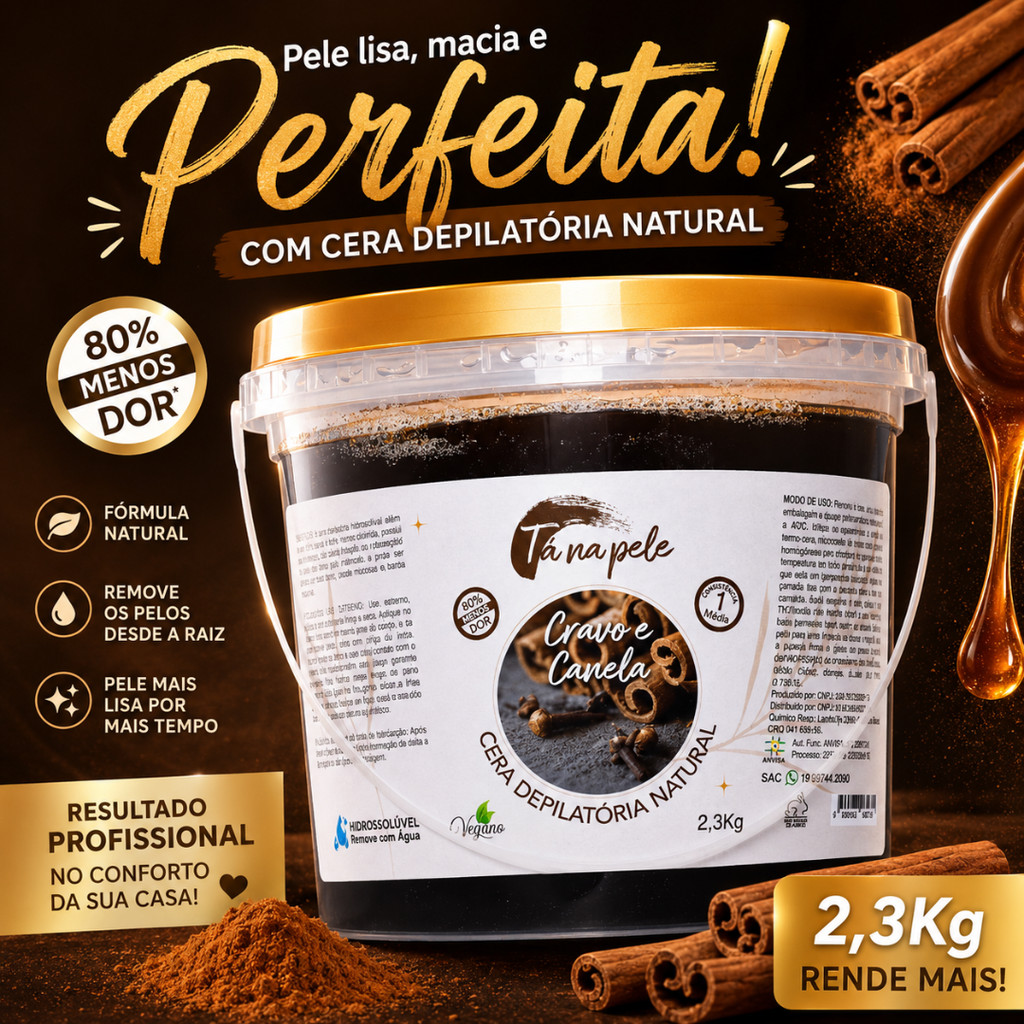 Cera Depilatória Ta na Pele Cravo e Canela 2,3kg Hidrossolúvel Profissional Alto Rendimento
